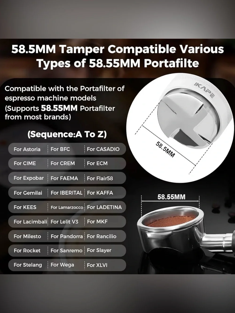 IKAPE 58mm Espresso Distributor Tamper Adjustable Depth Fits Rancilio Gaggia